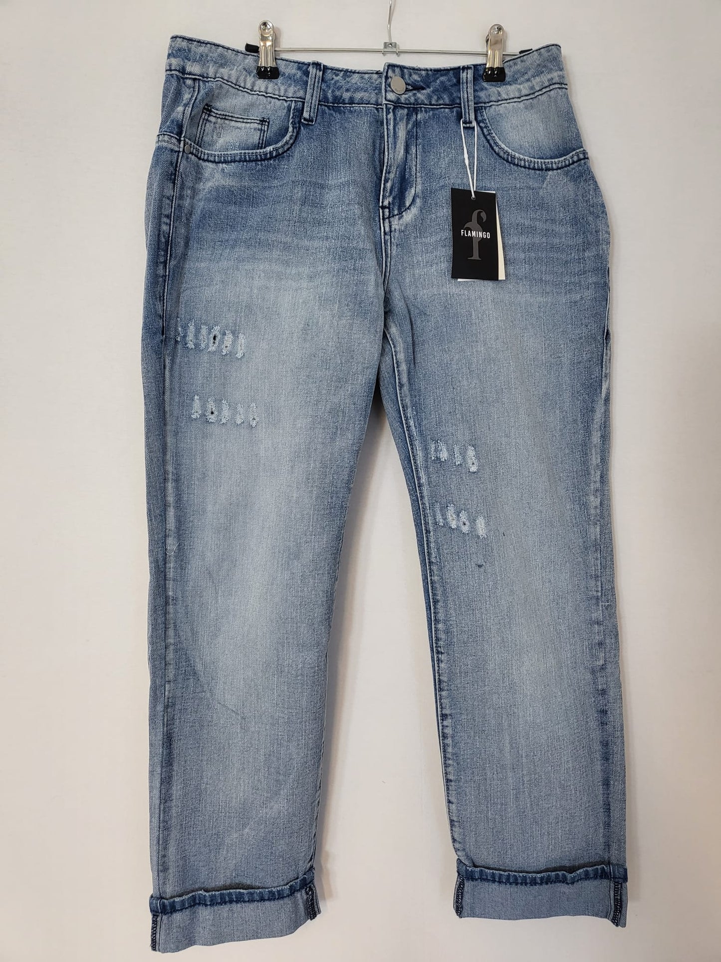 Flamingo Jeans Gr M Grau 042 & Hellblau 052 verwaschen, leichte cutouts, Reisverschluss am Gesäß
