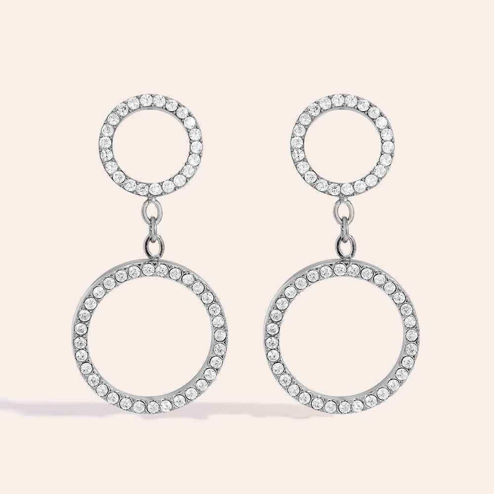 Dottilove 1.5*2.8cm Two Diamond Cycle Edelstahl Ohrringe