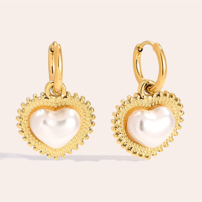 Dottilove 1.6cm Pro Pearl Heart Edelstahl Ohrringe