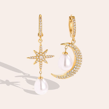 Dottilove Sparking Diamond Moon and Star white Pearl Ohrringe