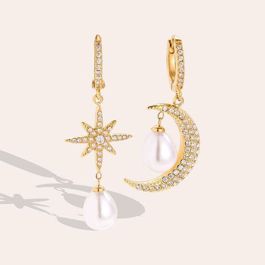 Dottilove Sparking Diamond Moon and Star white Pearl Ohrringe