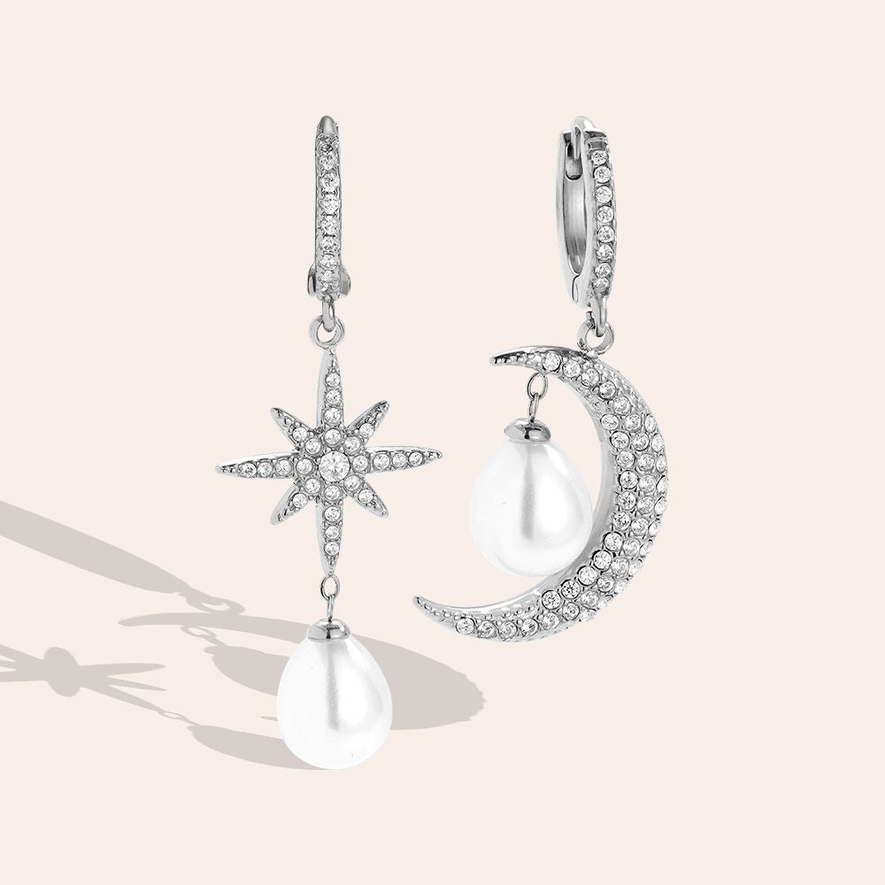 Dottilove Sparking Diamond Moon and Star white Pearl Ohrringe