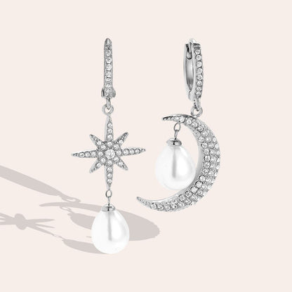 Dottilove Sparking Diamond Moon and Star white Pearl Ohrringe