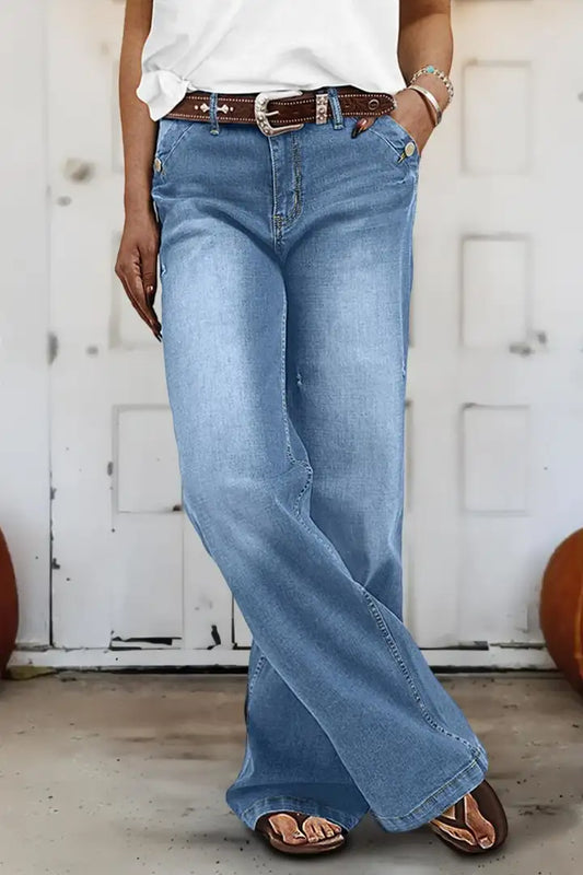 Flamingo Stylische weite Hose mit Waschung mit leichtem Schlag Grau oder Blau Gr XS, Gr M 010/033