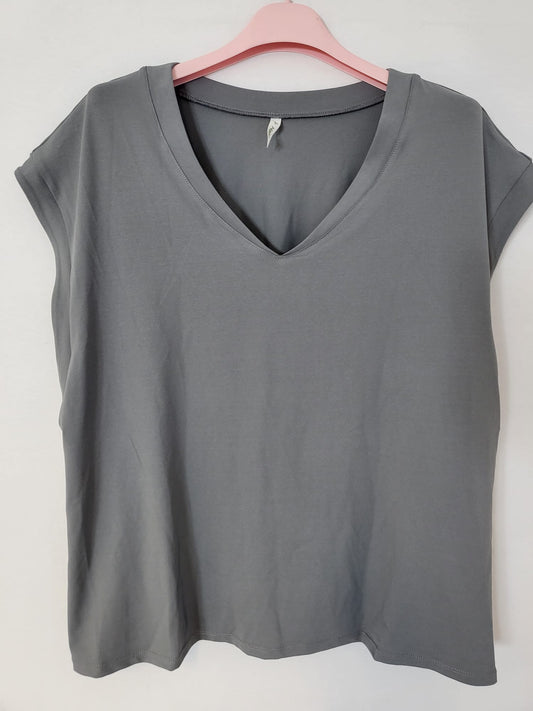 Halara T Shirt Grau mit V Ausschnitt Gr L 043