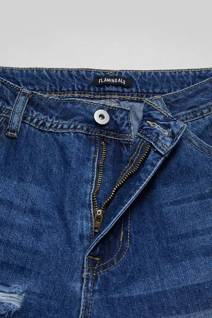 Flamingo Waschung Capri-Jeans Gr. S + GR M mit Kontrastbindung und Doppeltaste Knopfkordelzug und Mittlere Taille 004/018