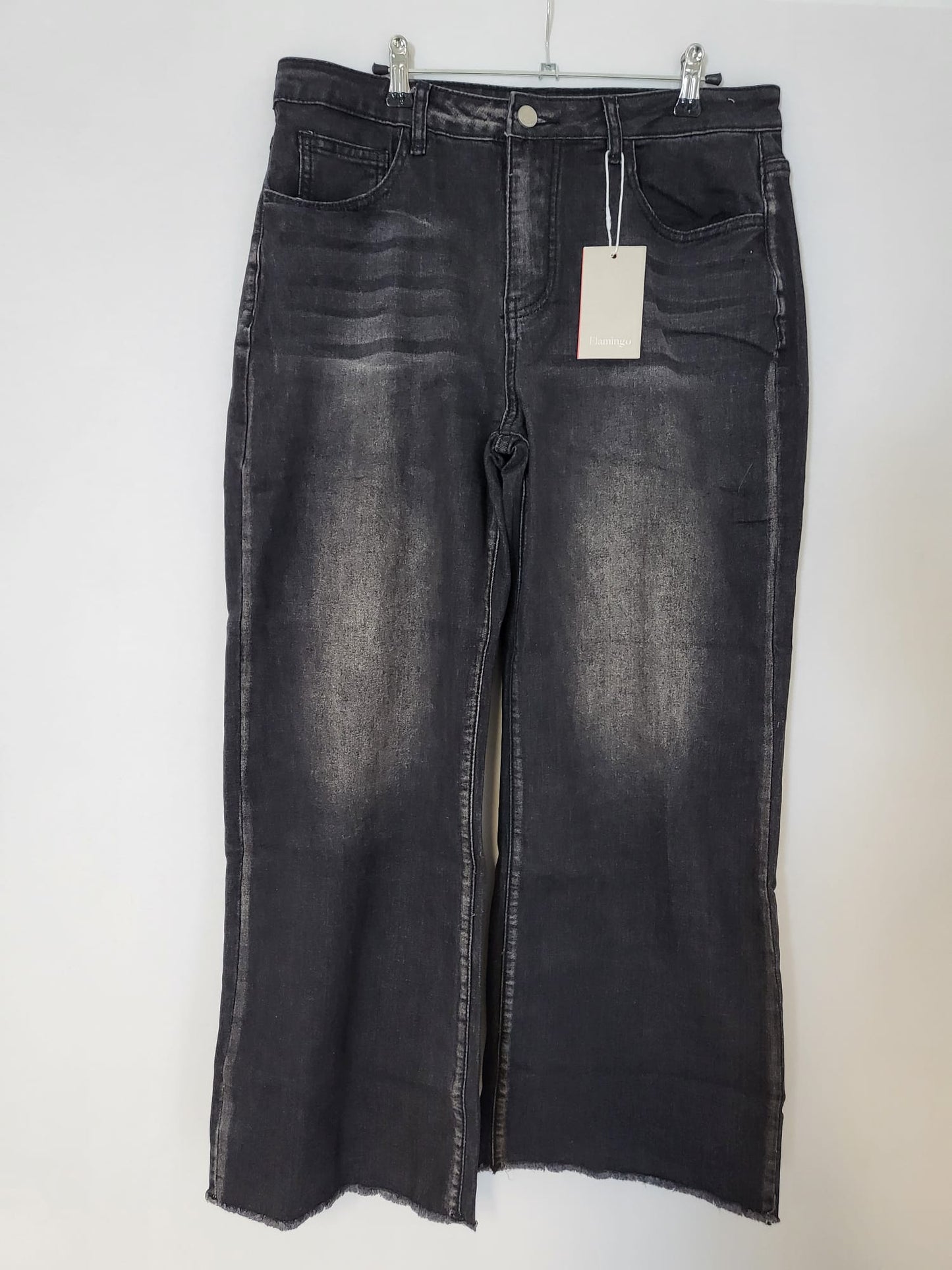 Flamingo Jeans Gr L mit weitem Bein, leichte Waschung, leicht abgefranztes Bein 048