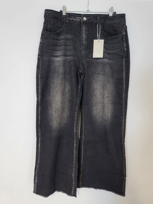 Flamingo Jeans Gr L mit weitem Bein, leichte Waschung, leicht abgefranztes Bein 048