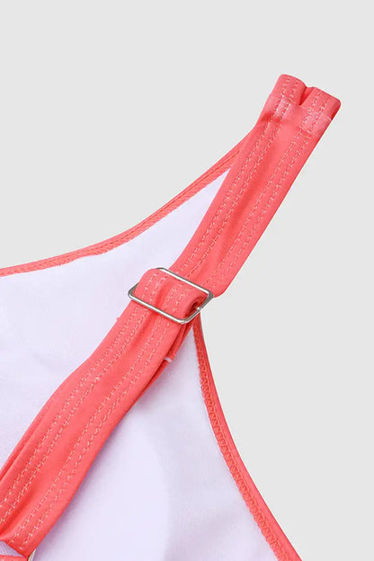 Flamingo Tankini Set Koralle mit Ausschneiden Rüschen Gr S 015