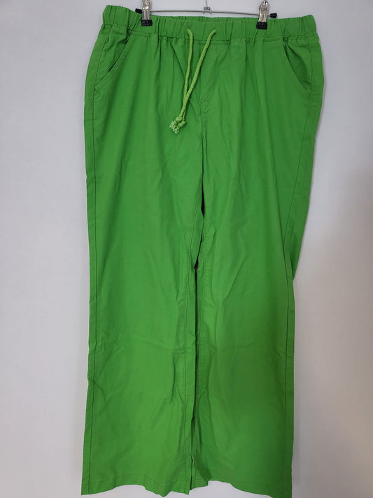 Flamingo Jeggins Leinen mit weitem Bein Grün, Gr L mit Gummibund und Schnüren 049