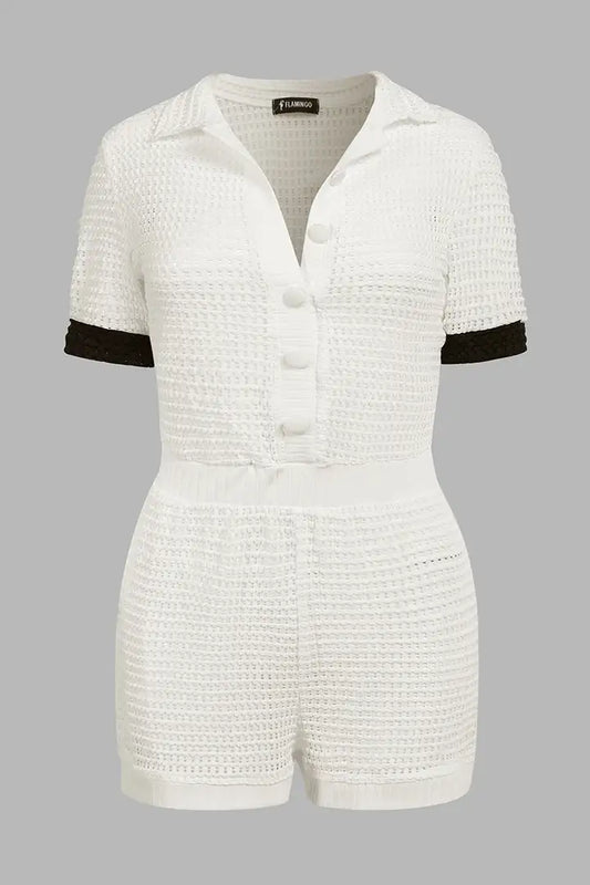 Flamingo Weißer Jumpsuit Luftig mit Gummibund an der Taille, Gr 4XL 031