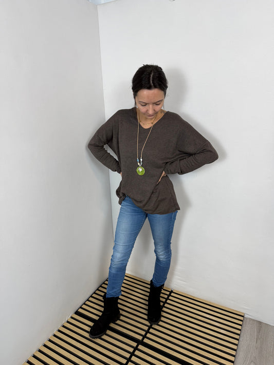 ✨Weiches Basic-Langarmshirt mit abnehmbarer Kette ✨