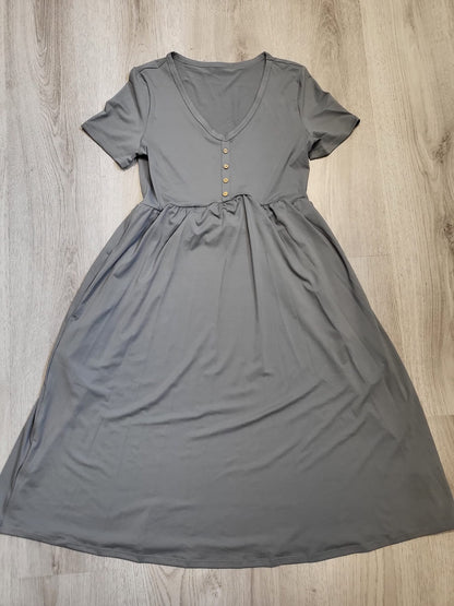 Halara Schönes Basic Kleid, V Auschnitt Gr M mit Taschen, Grau 068