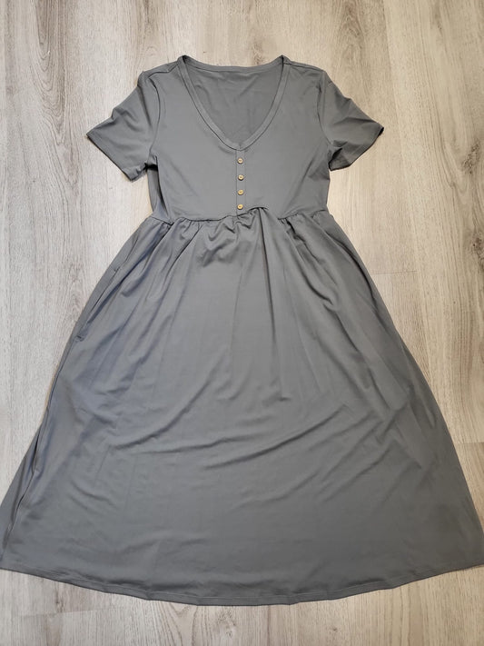 Halara Schönes Basic Kleid, V Auschnitt Gr M mit Taschen, Grau 068