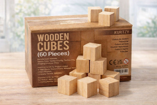 Holzwürfel Set – 60 Stück Naturholz für Kinder ab 3 Jahren