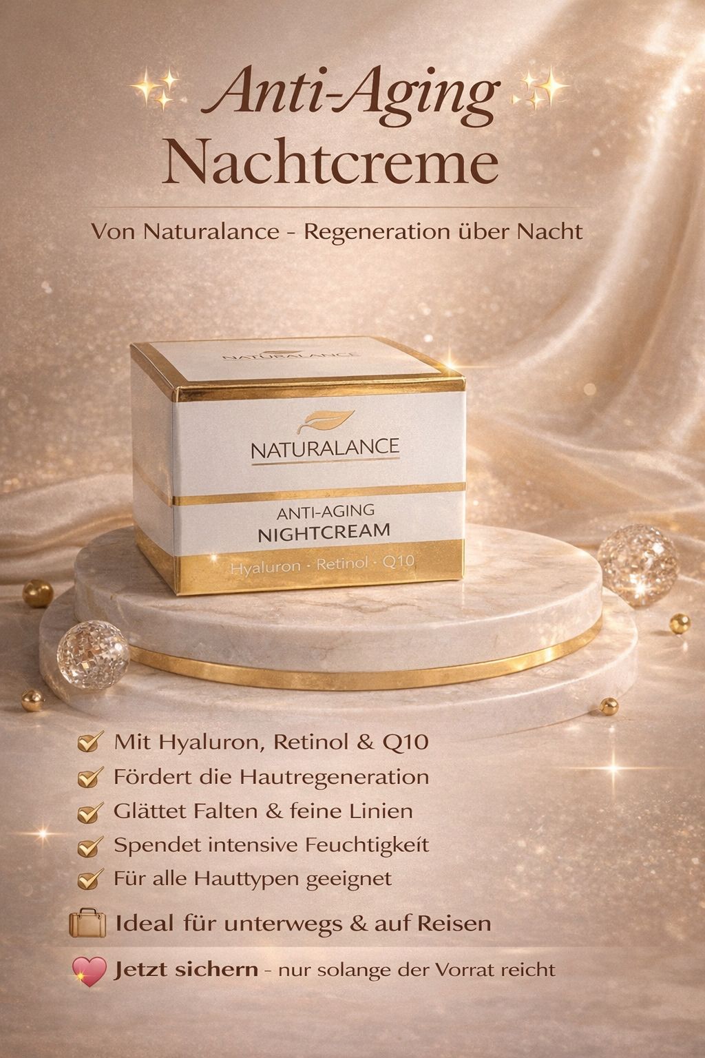 Naturalance Anti-Age Nachtcreme 50ml pflegt und regeneriert Ihre Haut, während Sie schlafen. Für alle Hauttypen geeignet.