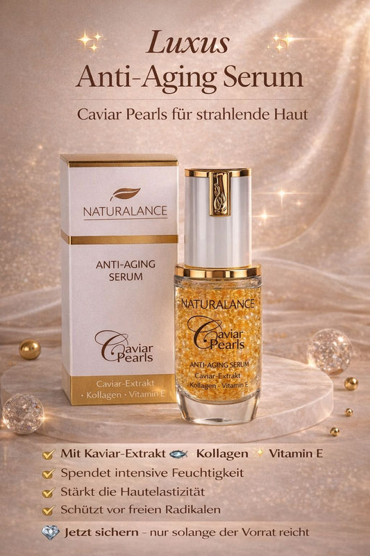 Das Naturalance Caviar-Pearls Serum mit den hochwertigen Wirkstoffen aus Kaviar-Extrakt, Vitamin E und Collagen ist ein luxuriöses Verwöhn-Erlebnis.