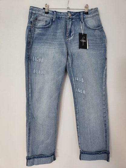 Flamingo Jeans Gr M Grau 042 & Hellblau 052 verwaschen, leichte cutouts, Reisverschluss am Gesäß