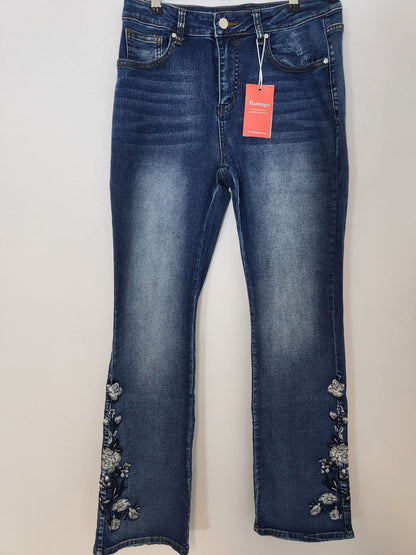 💙 Jeans mit floraler Stickerei – Blau (Größe L) 003/038