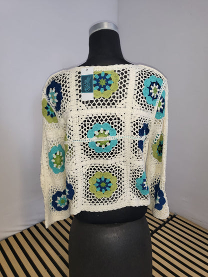 Boho Häkel-Top mit floralen Granny Squares – 100% Baumwolle