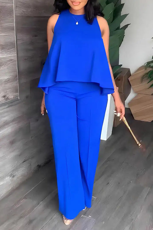 Flamingo Royal Blauer 2 Teiler Oberteil und Hose Gr L 036