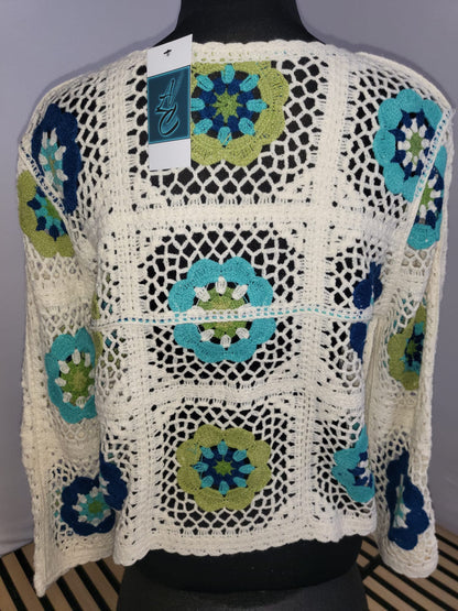 Boho Häkel-Top mit floralen Granny Squares – 100% Baumwolle