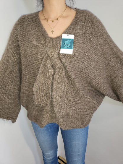 🎀 Kuscheliger Strickpullover mit Schleife – Femininer Hingucker